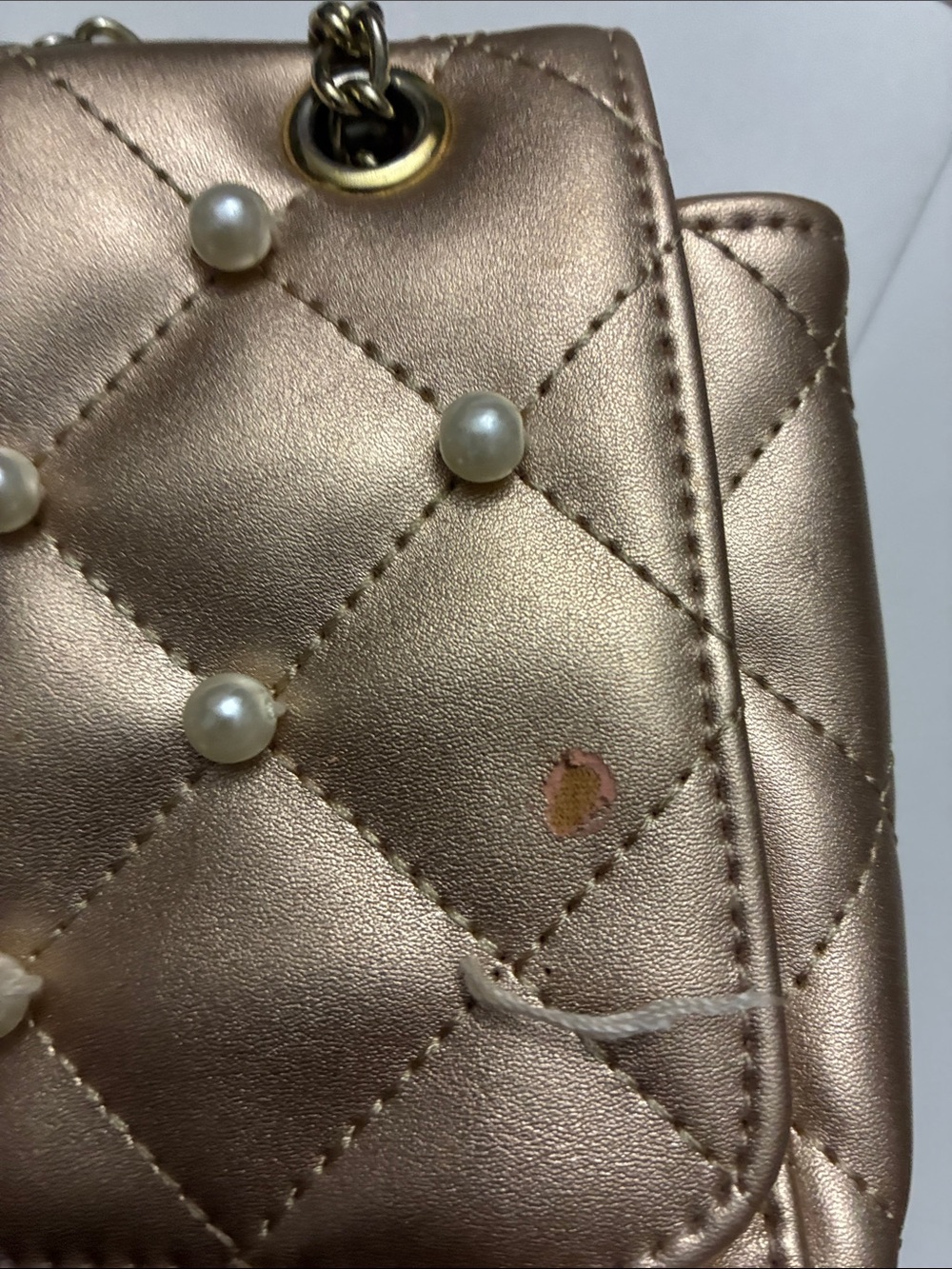 Quilted Pearl-Accent Metallic Crossbody Bag - Light Gold - Picture 4 of 4